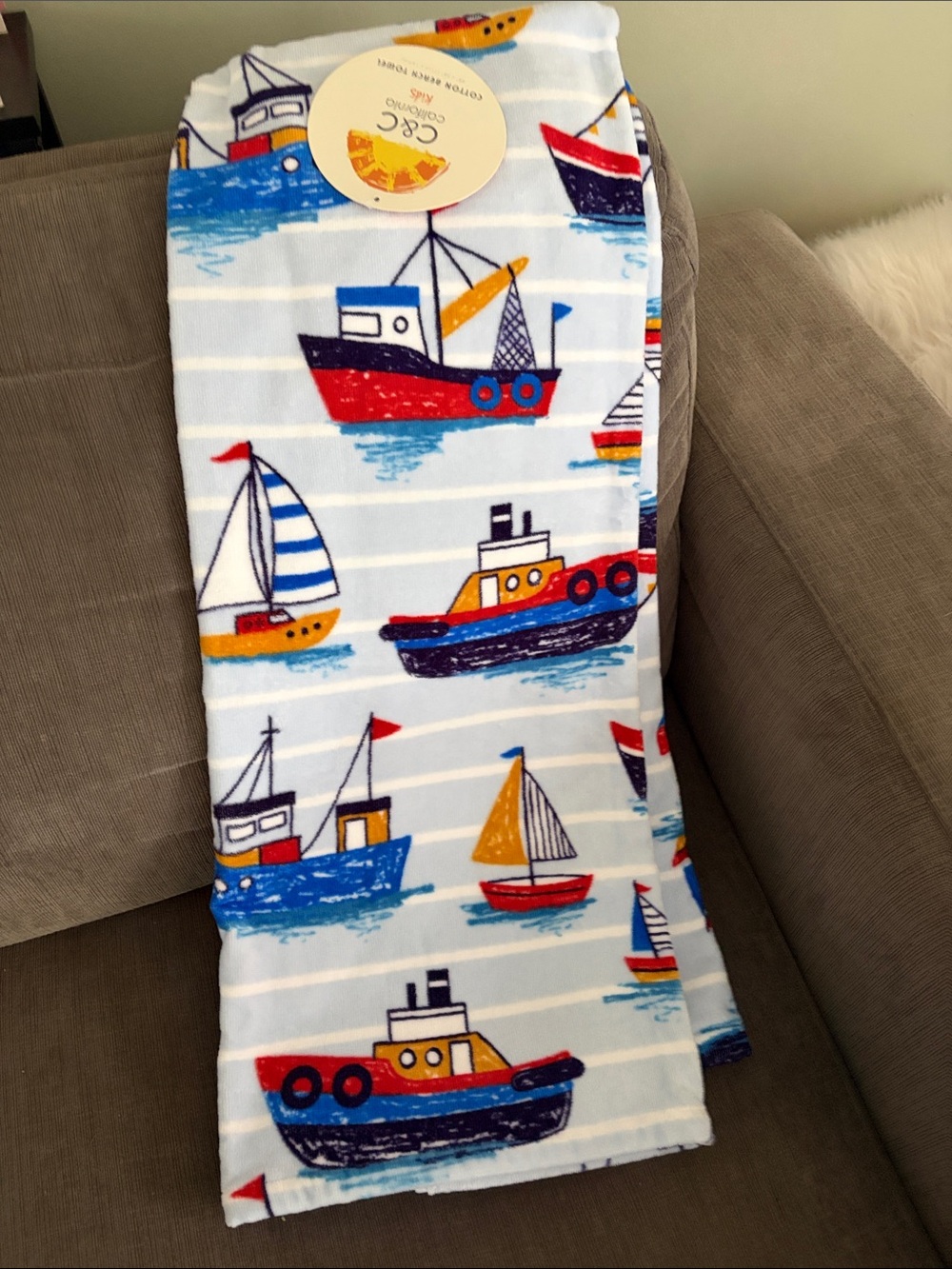 C.C California Kids Nautical Boat Print Towel - Blue, Red, Yellow
